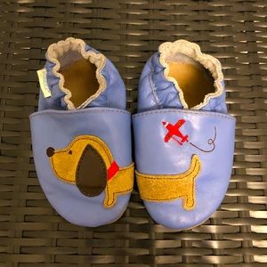 Robeez 6-12 Month Leather Baby Shoes Dog Design